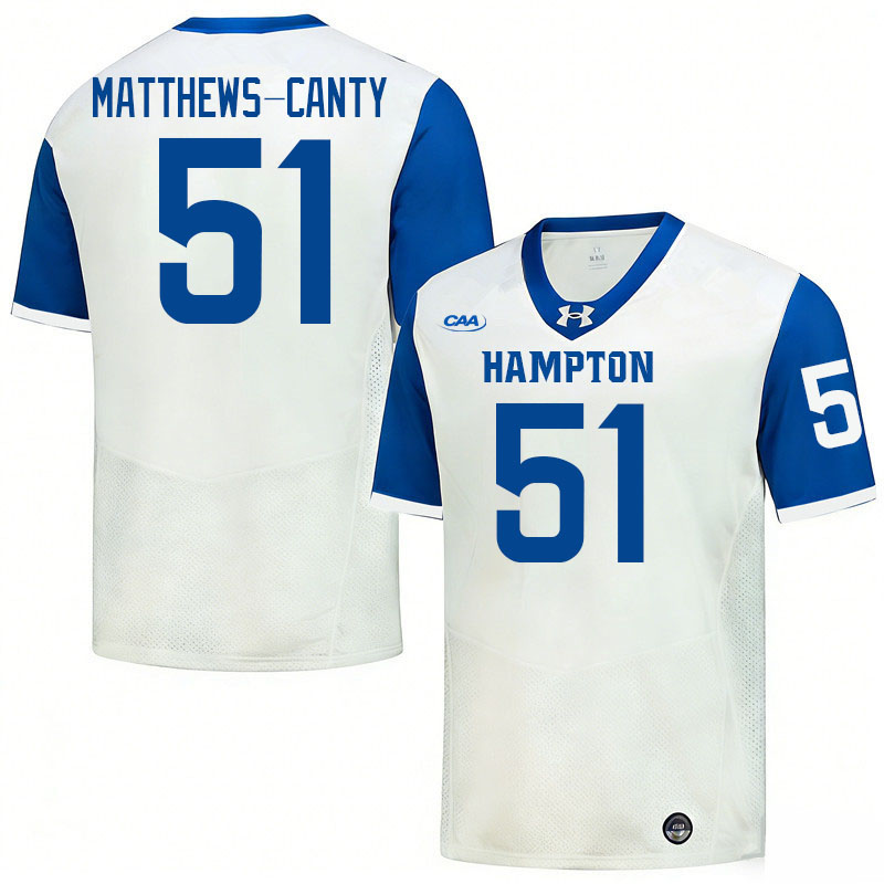 Hampton Pirates #51 Michael Matthews-Canty College Football Jerseys,Uniforms-White